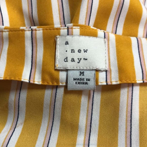 A New Day Women’s Dress Stripe V Neck Self Tie Belt Lined Swingy Skirt - Picture 3 of 5